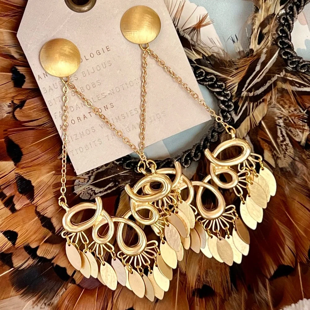 πΊπHPππΊ NWT Anthropologie Gold Scroll Chandeliers - Picture 4 of 16